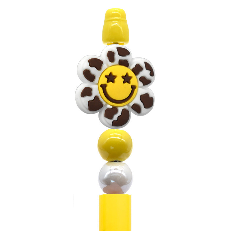 Student Stationery Colorful Beaded Pen Silicone Focal Beads