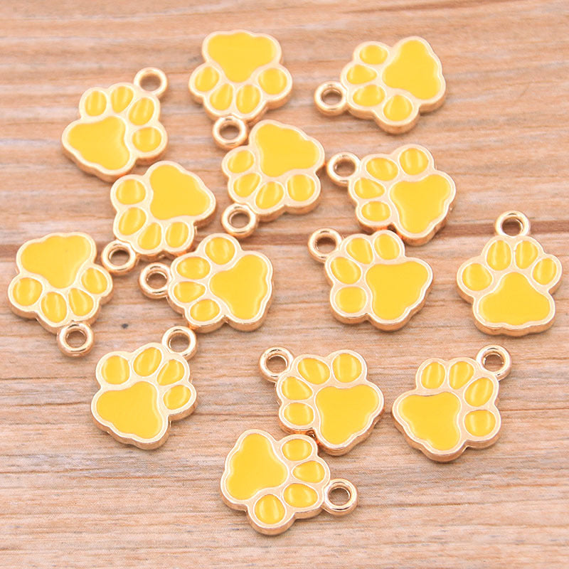 8 Colors Alloy Paw Charms | KC Gold Enamel Dog Paw, Cat Paw, Bear Paw Pendants for DIY Jewelry Making