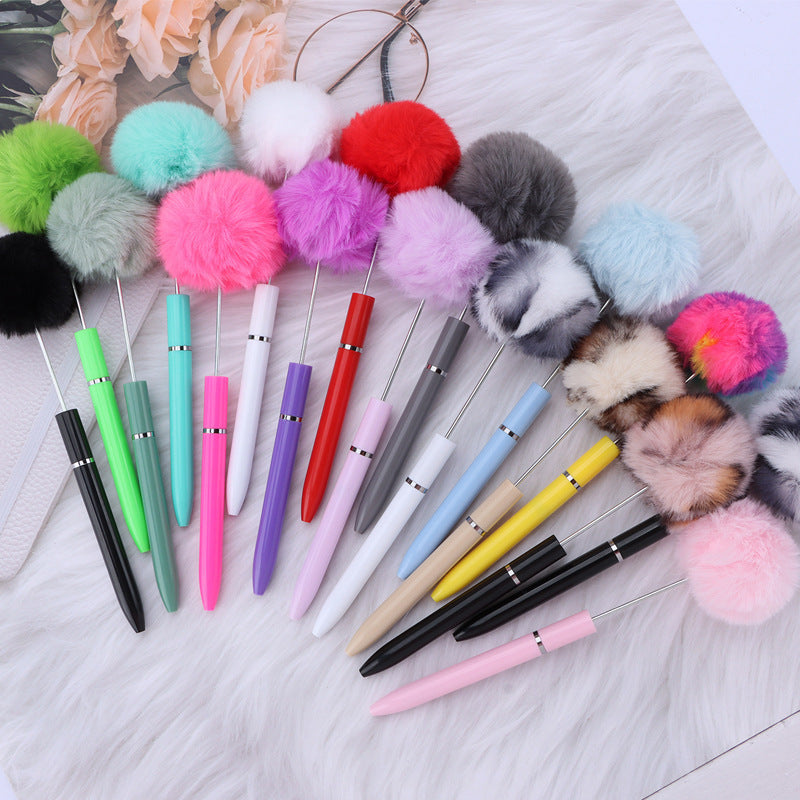 Long Fluffy Beaded Pen Ins Macaron Color Fluffy Rotating Ballpoint Pen
