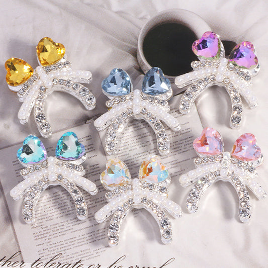 Alloy Double Layer Creative Bowknot Heart Drill Straight Hole Loose Beads String Beads