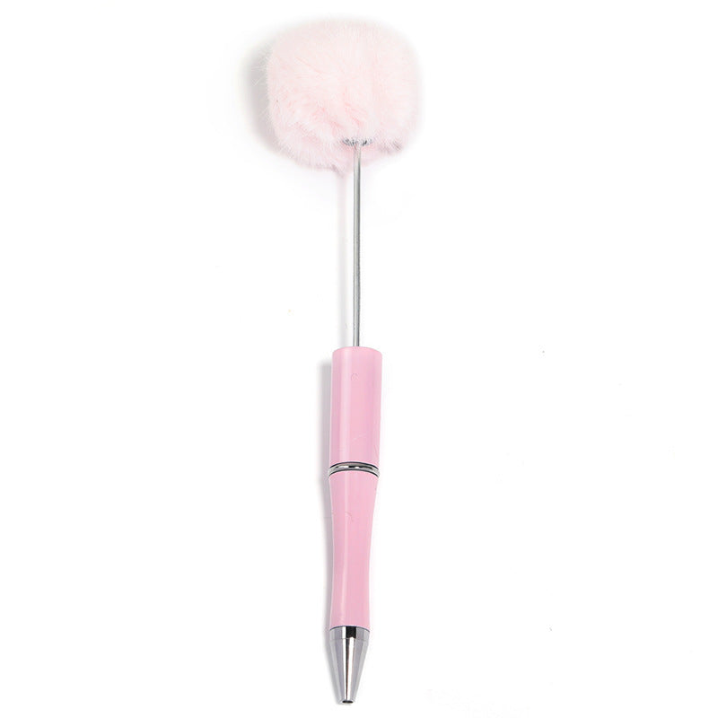 Macaron Color Top Hair Ball Beaded Pen