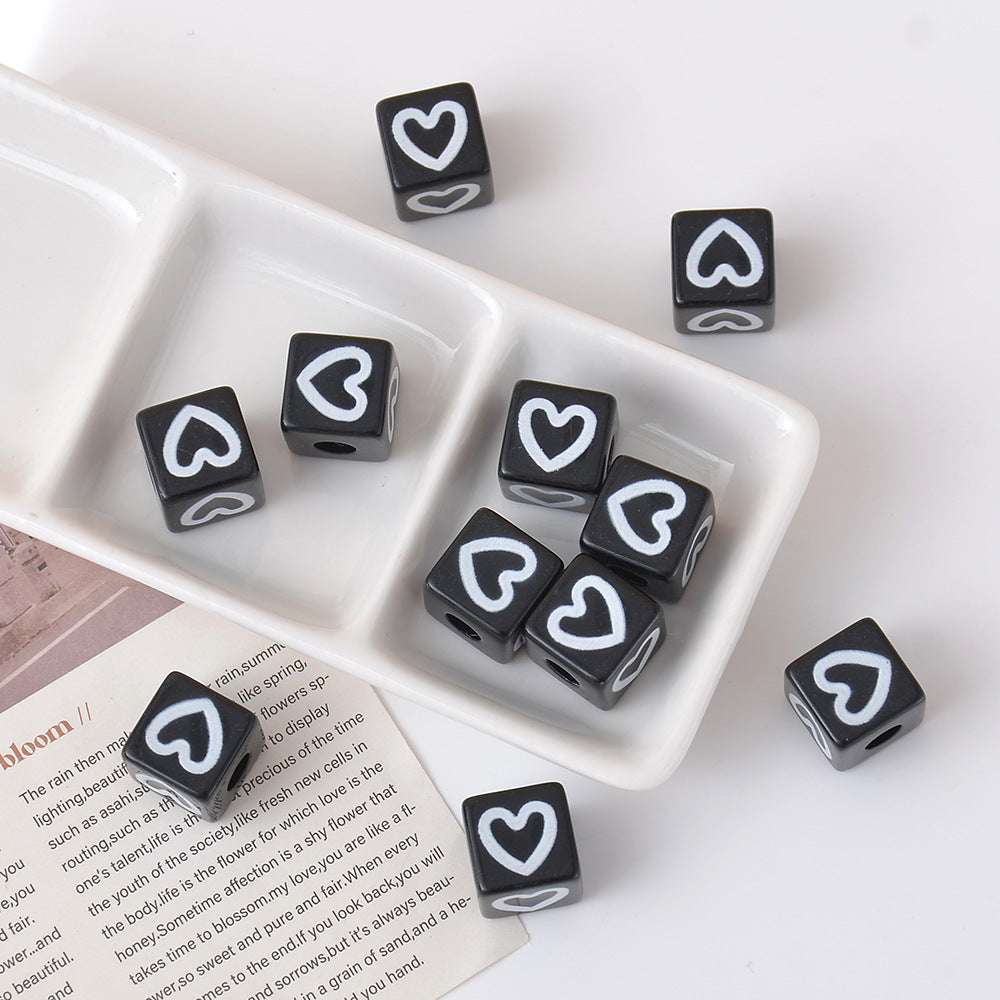 Candy Color Acrylic Square Heart Print Loose Beads