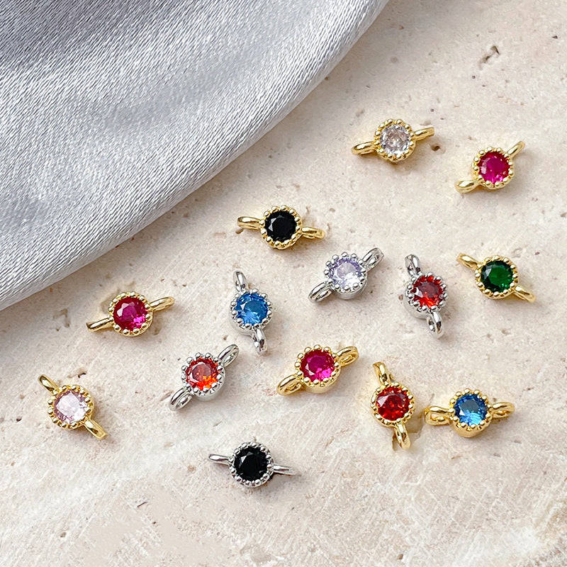 1 pc Gold Filled Color Retention Inlaid Colorful Zircon Pendant Double Round Zircon Stone Charm