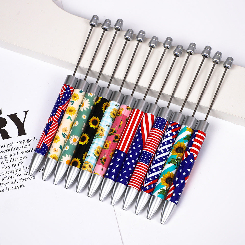Long Flag Print Beaded Pen Educational Handmade Beading Cute Pen