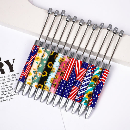 Long Flag Print Beaded Pen Educational Handmade Beading Cute Pen