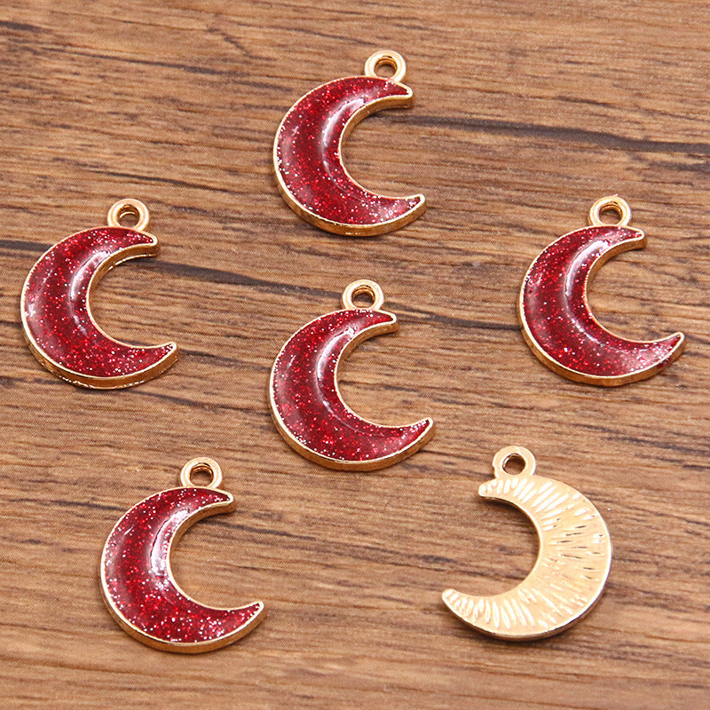 Golden Enamel Oil Drop Charm Heart Pentagram Moon Glitter Charms