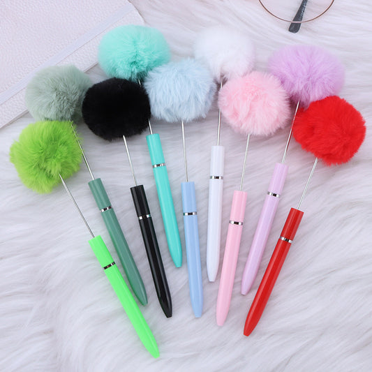 Long Fluffy Beaded Pen Ins Macaron Color Fluffy Rotating Ballpoint Pen
