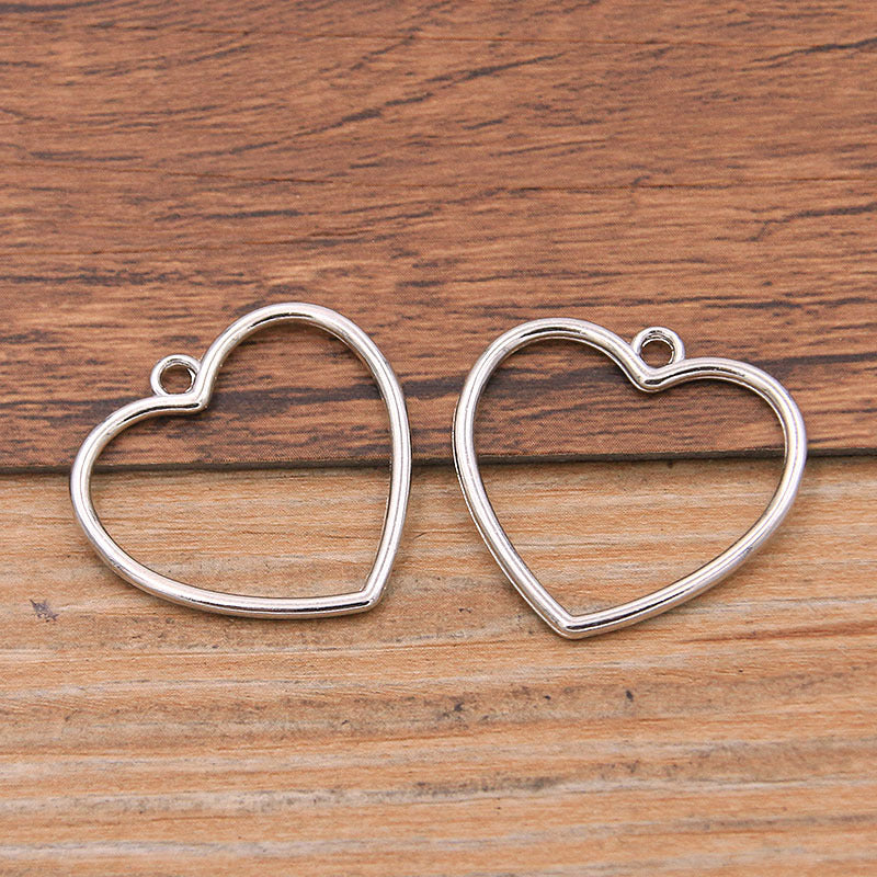 2 Colors 24*25mm DIY Alloy Double-Sided Hollow Heart Pendant Charm