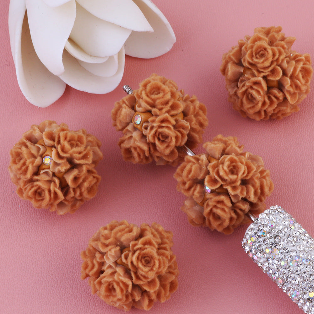 3D Flocked Rose Flower with Rhinestone Flower Ball