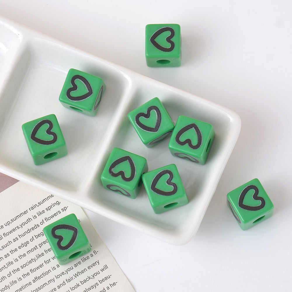 Candy Color Acrylic Square Heart Print Loose Beads
