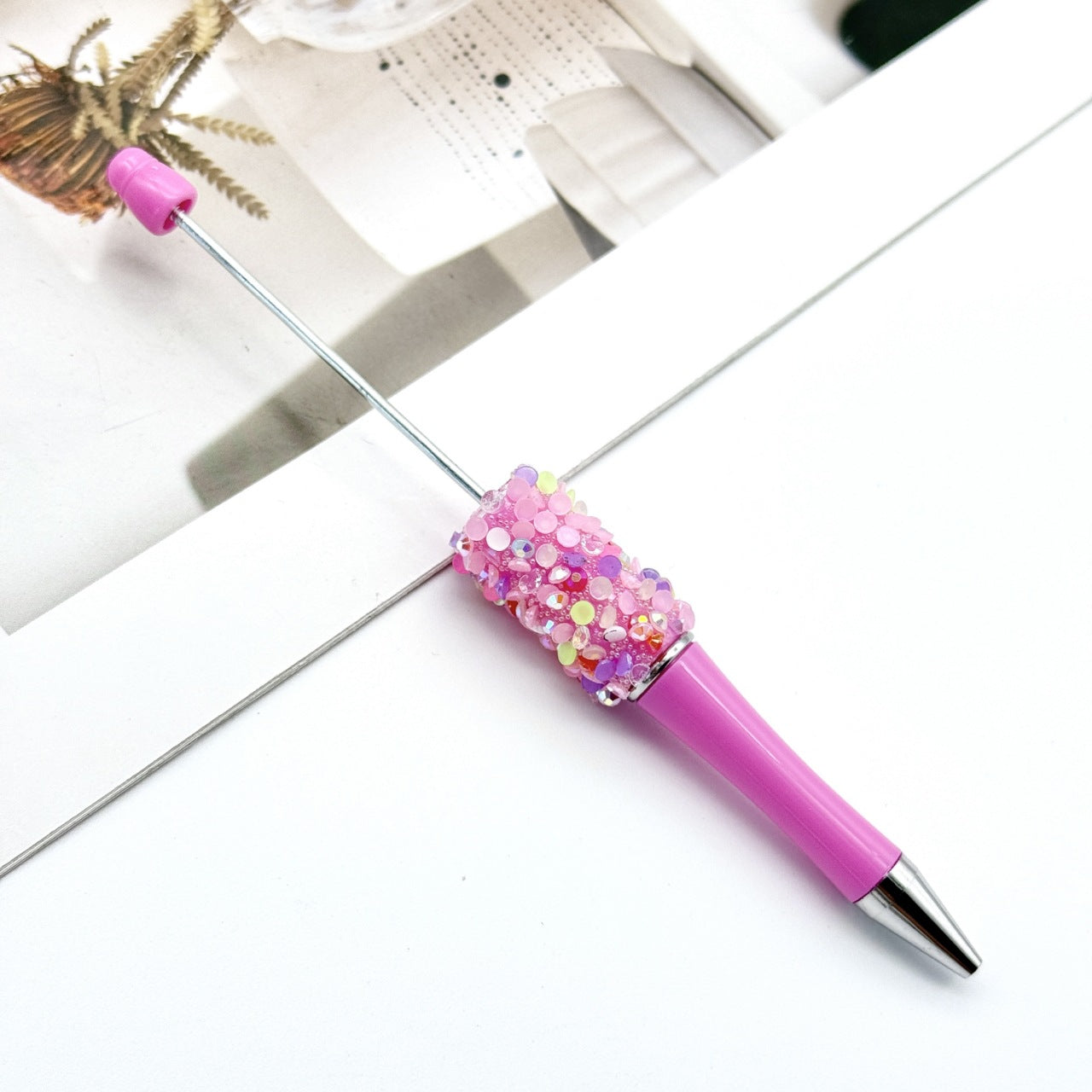 Sequin Beaded Pen Ins Colorful Resin Ballpoint Pen Student Gift Pen Beadable Rotating Cute Pen