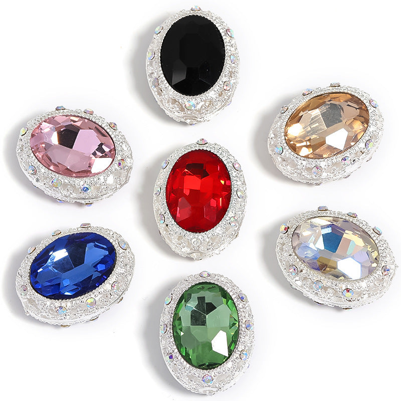 Colorful Oval Rhinestone Through-Hole Beads Heart-Shaped Beads
