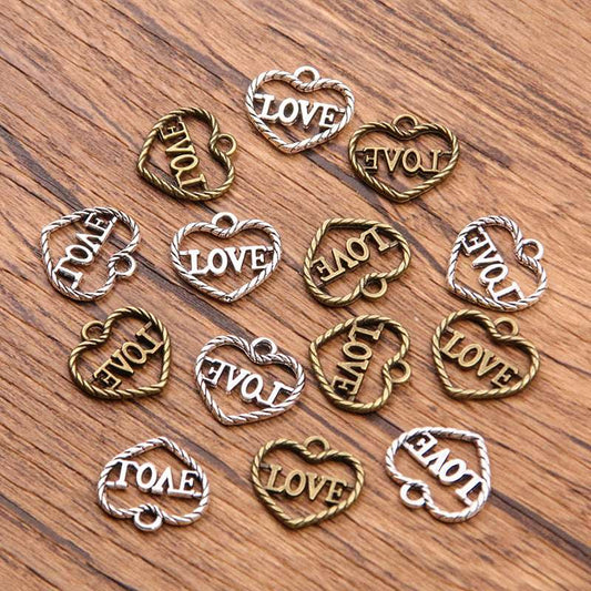 2 Colors 13*14mm DIY Zinc Alloy Accessories Hollow Heart LOVE Pendant Charm