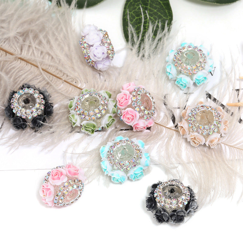 Rose Flower Beaded Rhinestone Through-hole Spacer Beads