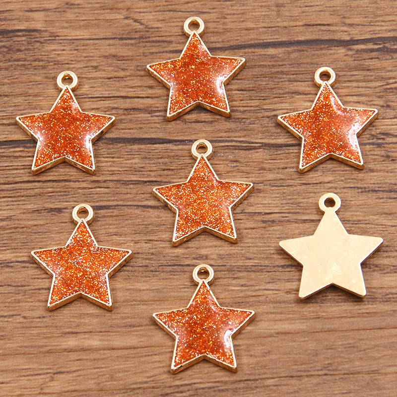 Golden Enamel Oil Drop Charm Heart Pentagram Moon Glitter Charms