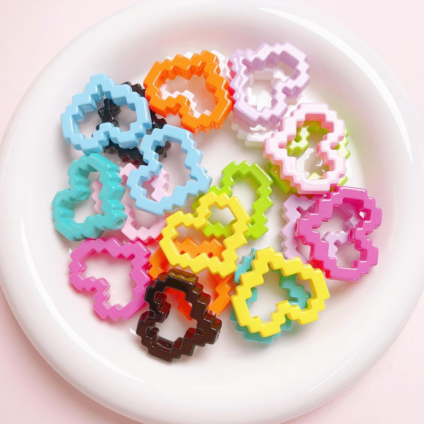 Pixel Heart Beads Enamel Acrylic Beads