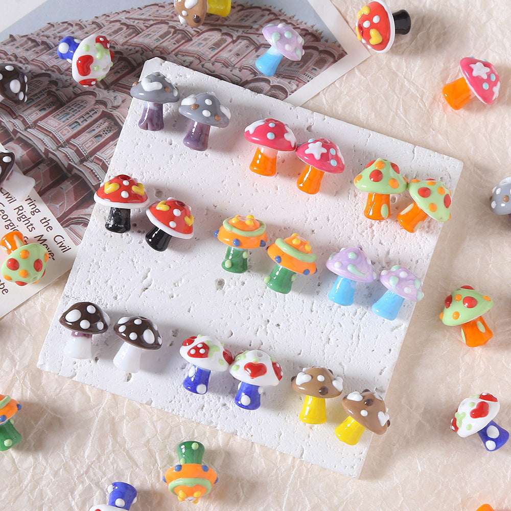 Hand-painted 3D Mushroom Ceramic Beads