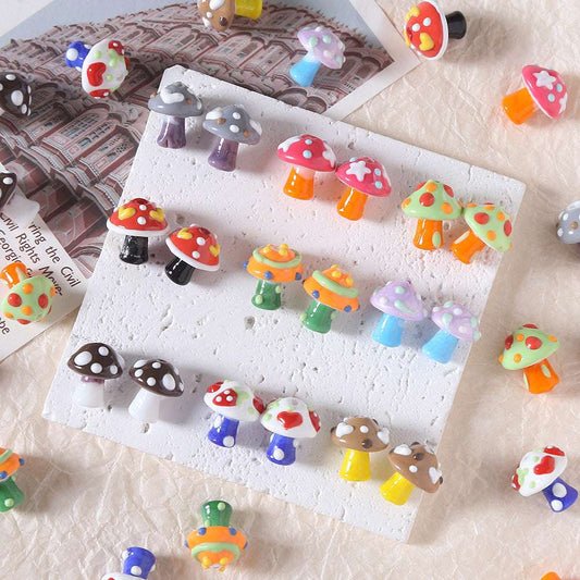 Hand-painted 3D Mushroom Ceramic Beads