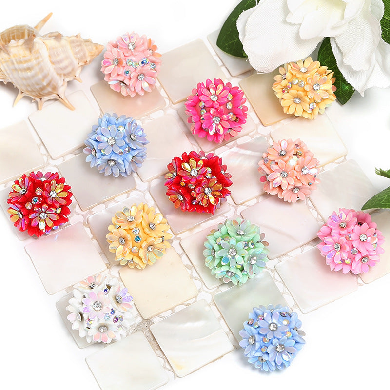 Resin Flower Clay Ball with Rhinestones