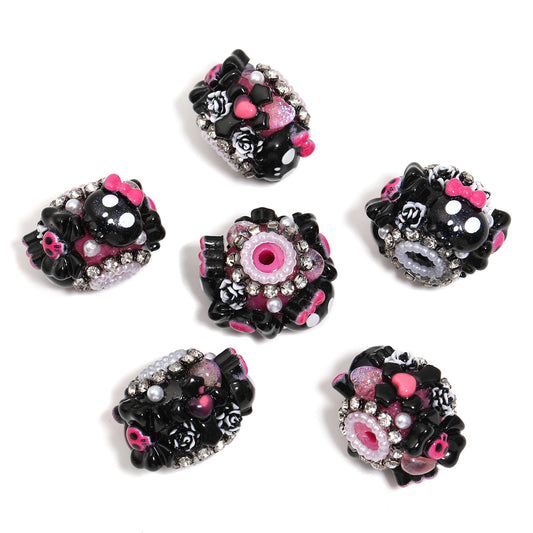Black and Red Cross Skull Acrylic Beads
