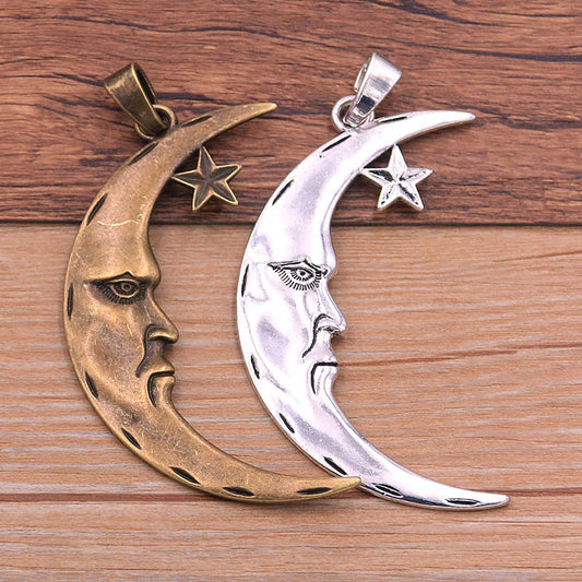 2 Colors 50*82mm DIY Alloy Accessories Star and Moon Pendant Charm
