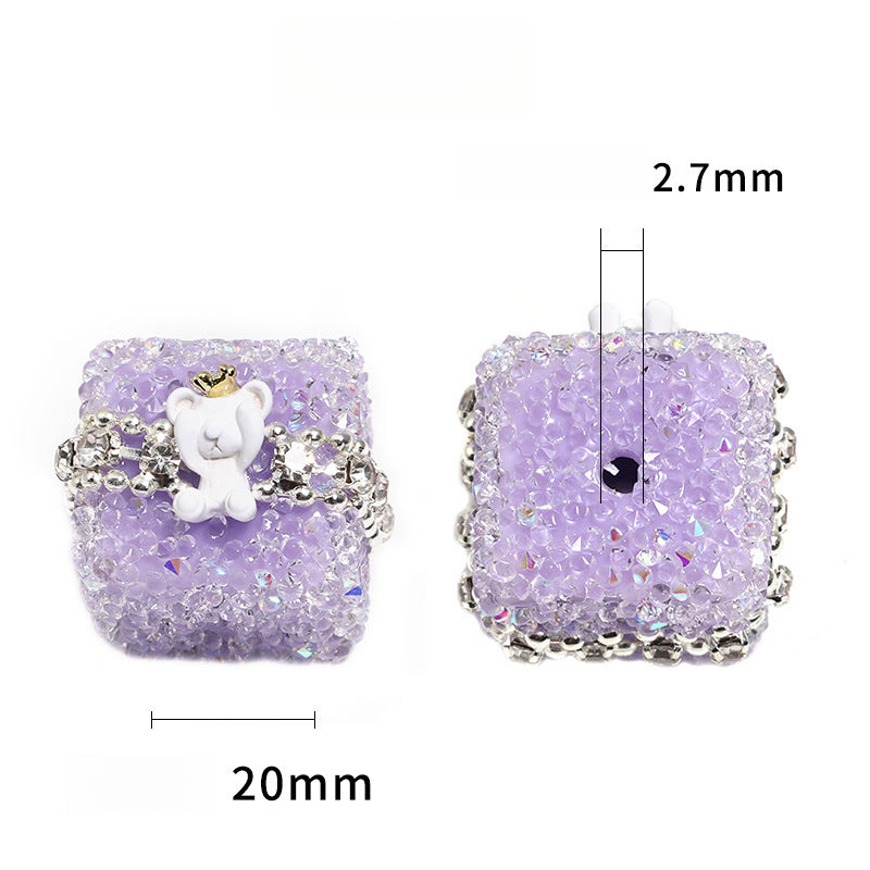Colorful Full Diamond Sugar Crown Bear Diamond Ball Straight Hole Bead