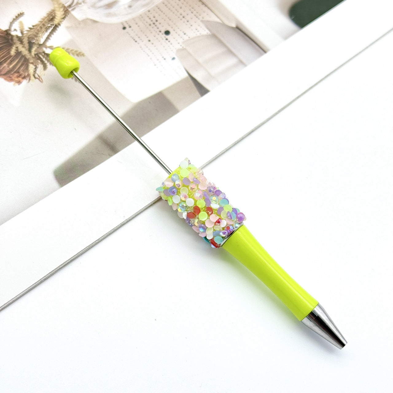 Sequin Beaded Pen Ins Colorful Resin Ballpoint Pen Student Gift Pen Beadable Rotating Cute Pen