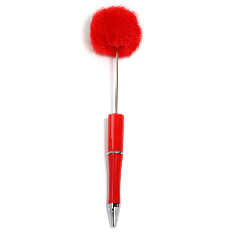Macaron Color Top Hair Ball Beaded Pen