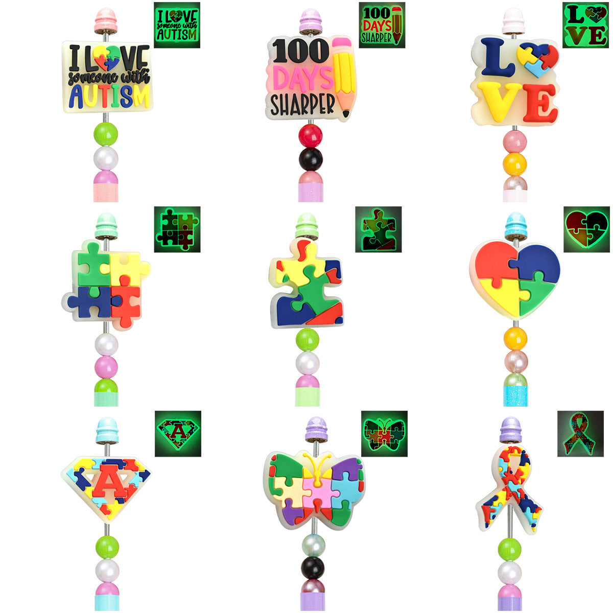 Fluorescent Autism Theme Series Silicone Focus Beads Silicone Focus Beads