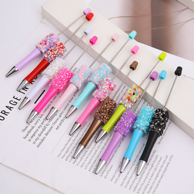 Sequin Beaded Pen Ins Colorful Resin Ballpoint Pen Student Gift Pen Beadable Rotating Cute Pen