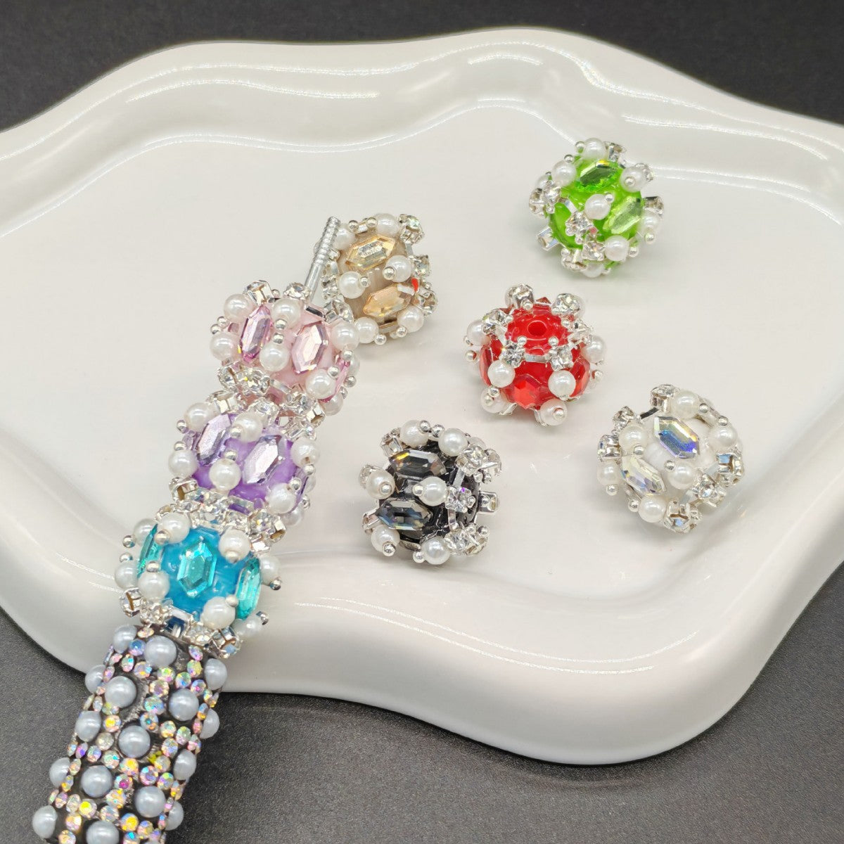 Pearl Zircon Heart Diamond Ball Straight Hole Bead