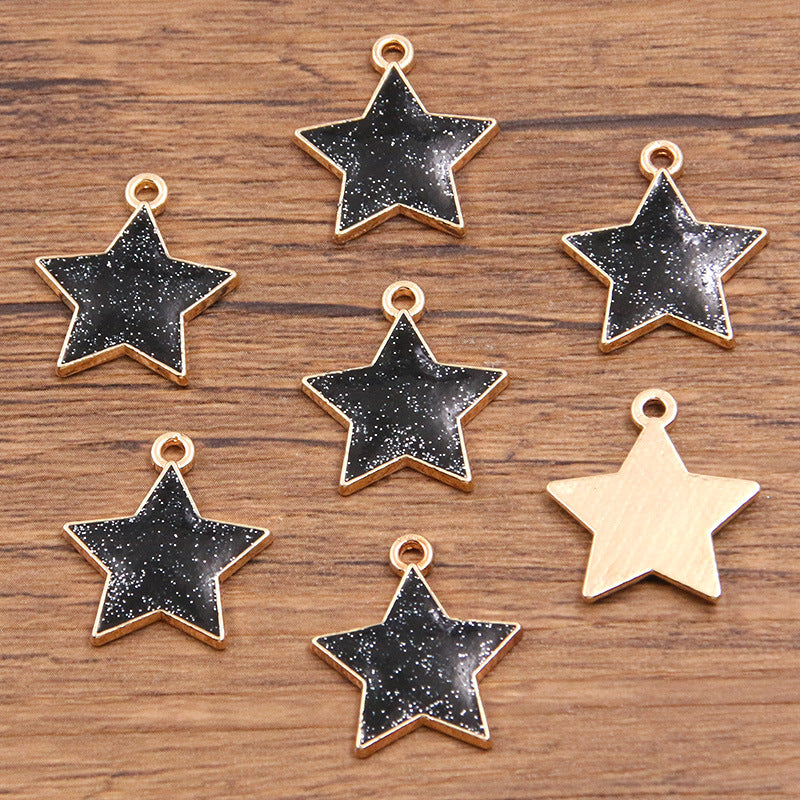 Golden Enamel Oil Drop Charm Heart Pentagram Moon Glitter Charms