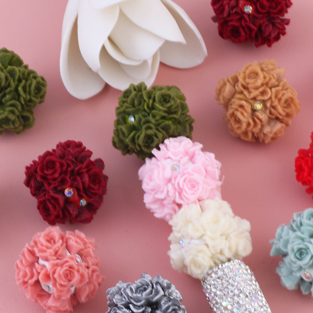 3D Flocked Rose Flower with Rhinestone Flower Ball