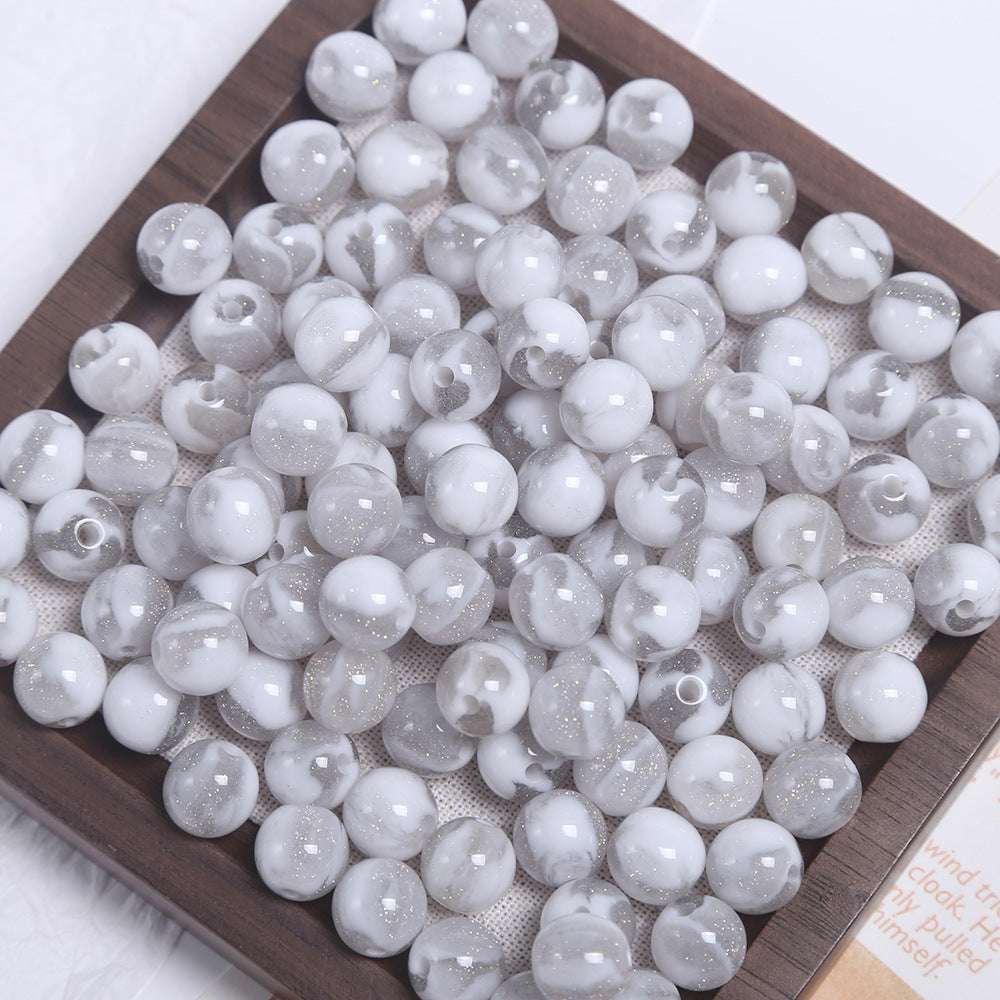 10mm Cream Gradient Fine Glitter Round Beads
