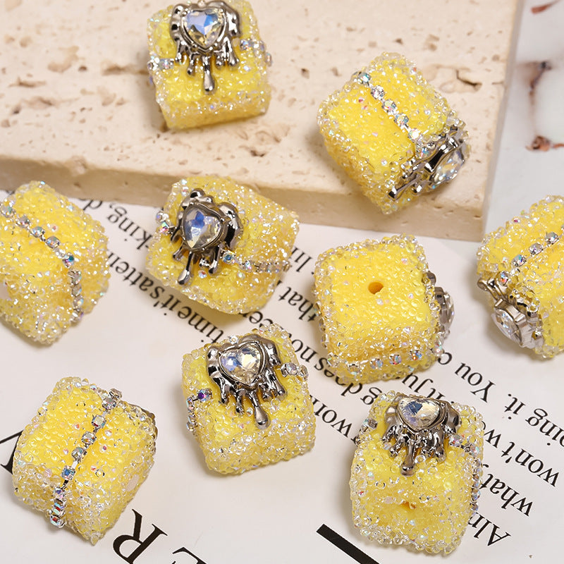 Heart-Shaped Soft Sugar Chain Drill Ball Square Through-Hole Bead
