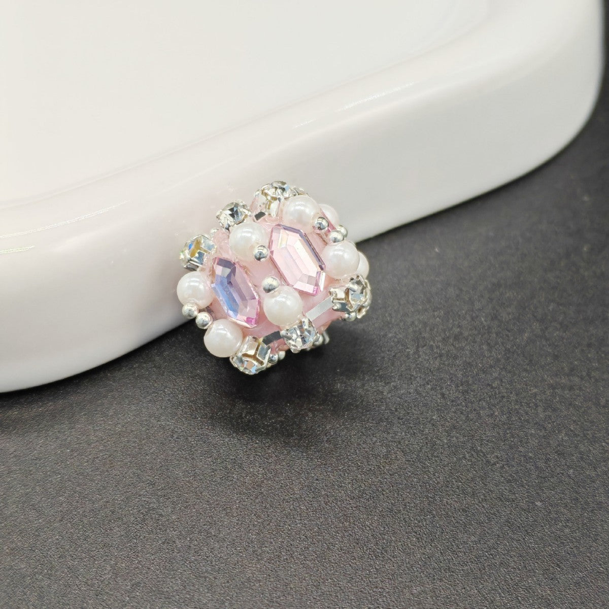 Pearl Zircon Heart Diamond Ball Straight Hole Bead