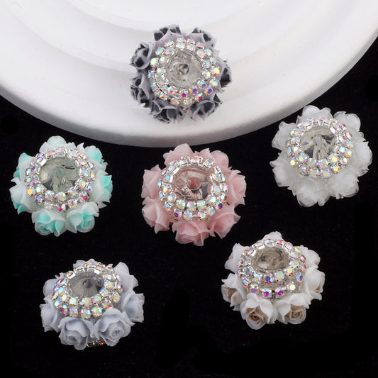 Rose Flower Holder Spacer Beads with Inlaid Rhinestones