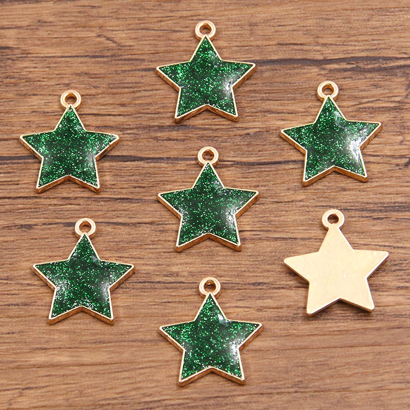 Golden Enamel Oil Drop Charm Heart Pentagram Moon Glitter Charms