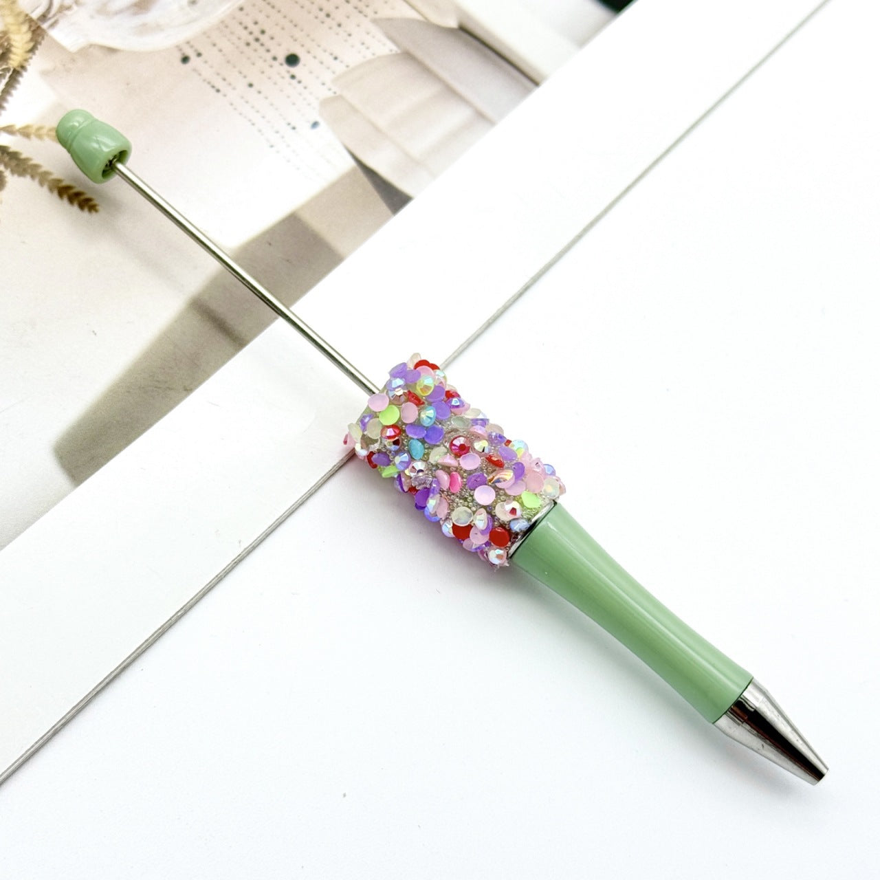 Sequin Beaded Pen Ins Colorful Resin Ballpoint Pen Student Gift Pen Beadable Rotating Cute Pen