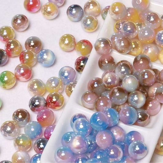 Gradient Two-tone Gold-plated Cat Eye Round Beads