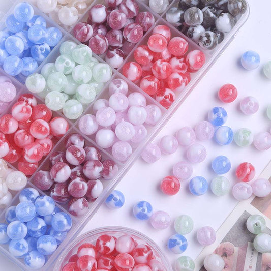 10mm Cream Gradient Fine Glitter Round Beads