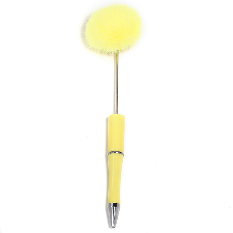 Macaron Color Top Hair Ball Beaded Pen