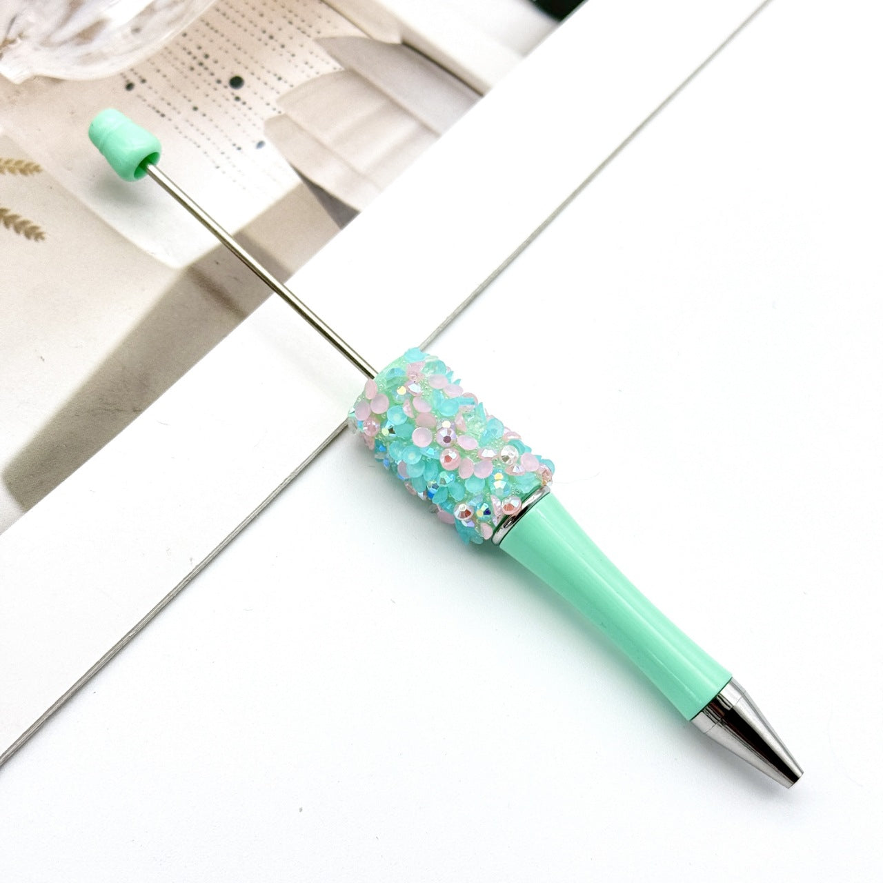 Sequin Beaded Pen Ins Colorful Resin Ballpoint Pen Student Gift Pen Beadable Rotating Cute Pen