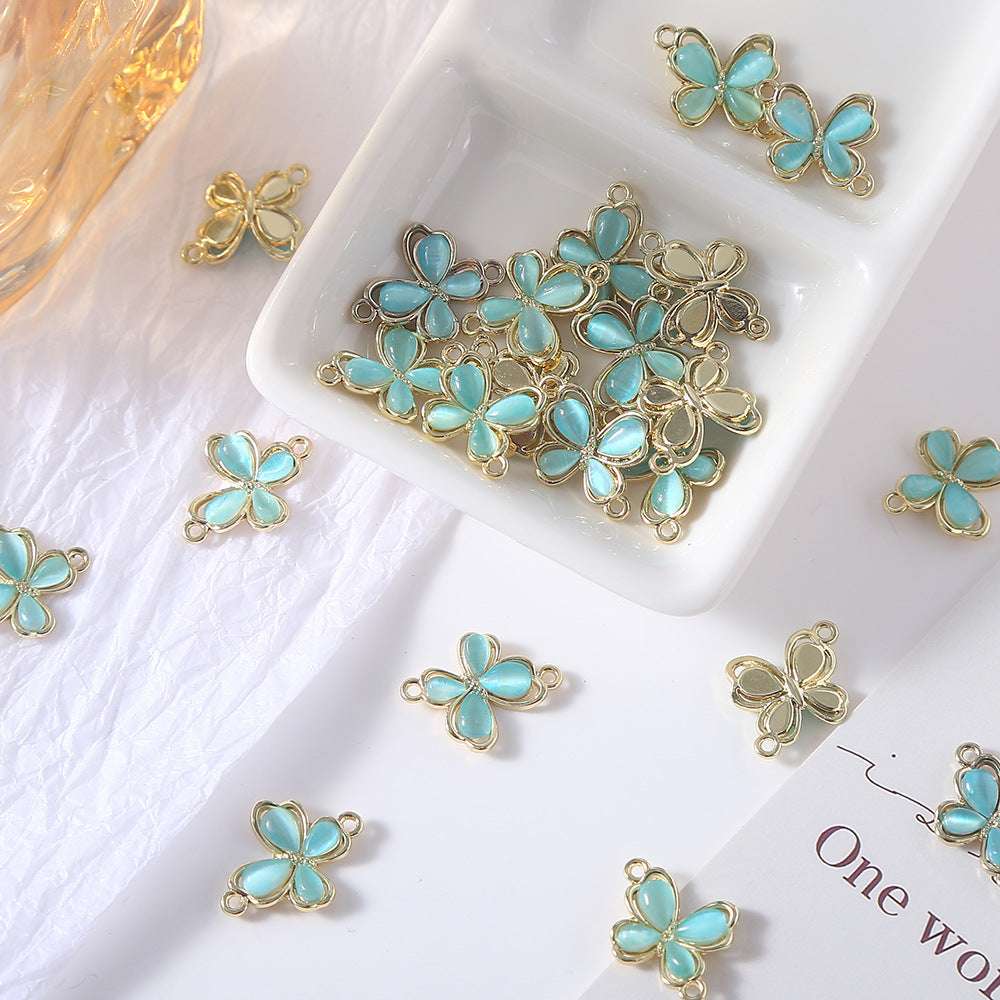 Alloy Cat Eye Colorful Butterfly Accessories Metal Beads