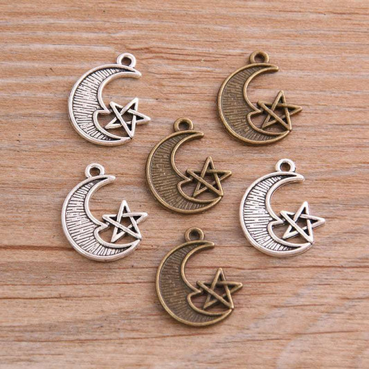 2 Colors 16*20mm DIY Alloy Jewelry Accessories Charm Moon Star Pendant
