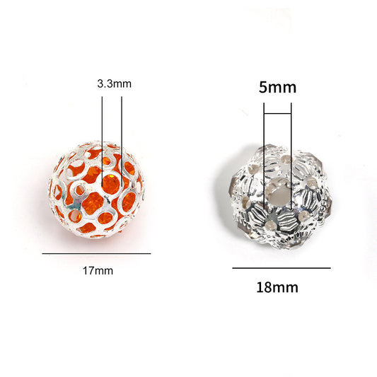 Rhinestone Flower Ball Spacer Alloy Hollow Zirconia Drill Ball