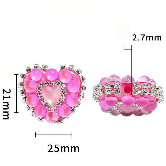Aurora Mermaid Heart Beads Rhinestone Chain Heart-shaped Straight Hole Beads