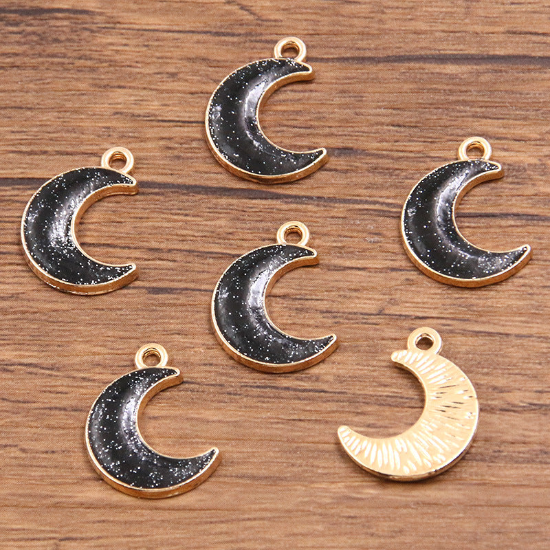 Golden Enamel Oil Drop Charm Heart Pentagram Moon Glitter Charms