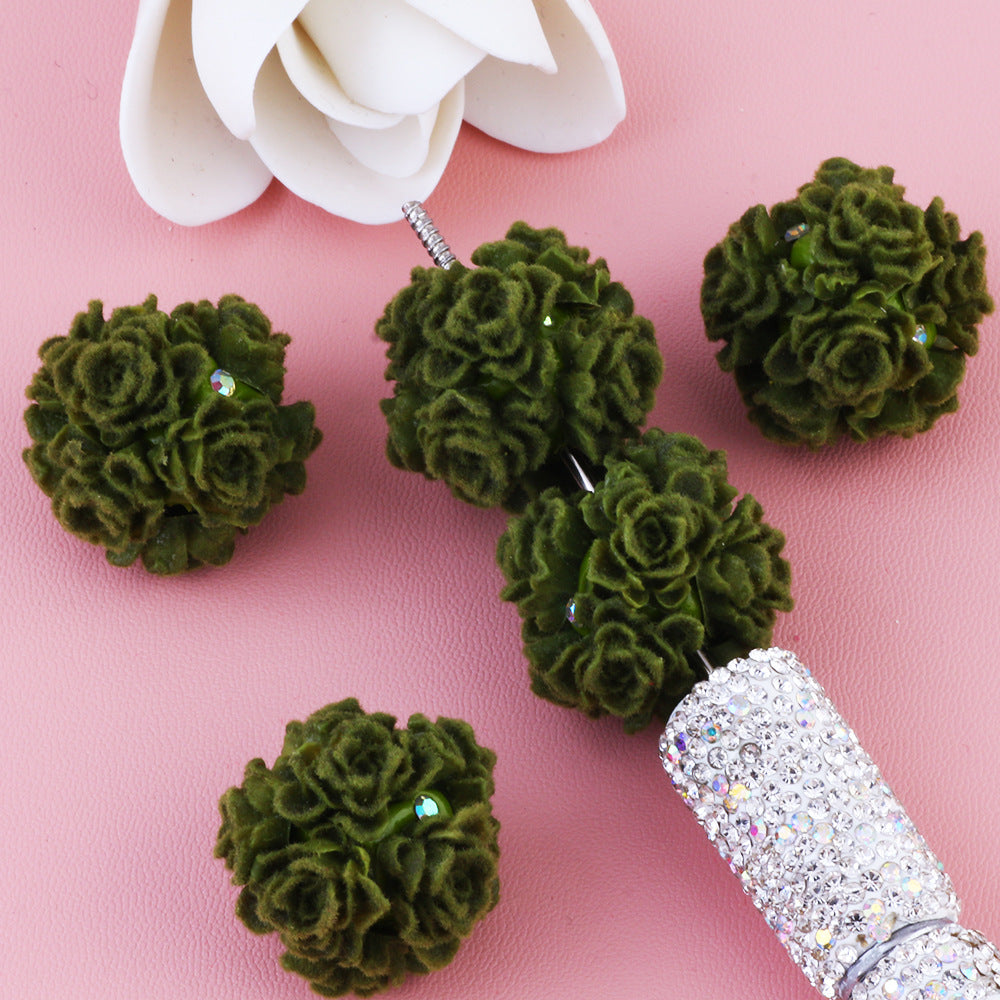 3D Flocked Rose Flower with Rhinestone Flower Ball