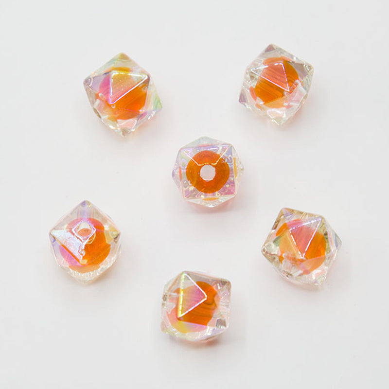 UV Plating color16MM Multilateral Rhombus beadable Beads Straight Hole Beads Loose Beads DIY